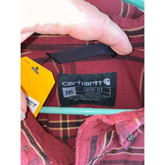 NWT Carhartt Men's Loose Fit Midweight Chambray Long Sleeve Plaid Shirt Size 2XL - Picture 4 of 7